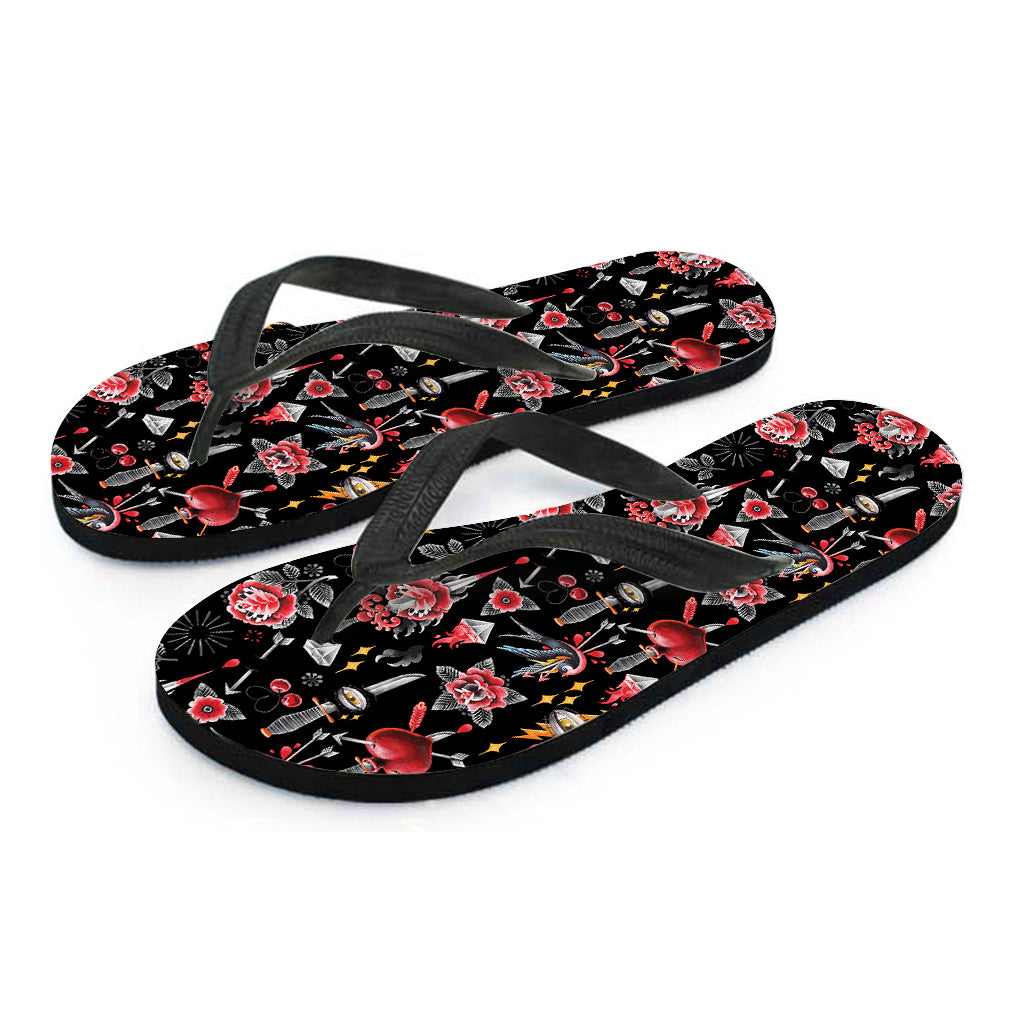 Watercolor Tattoo Print Flip Flops