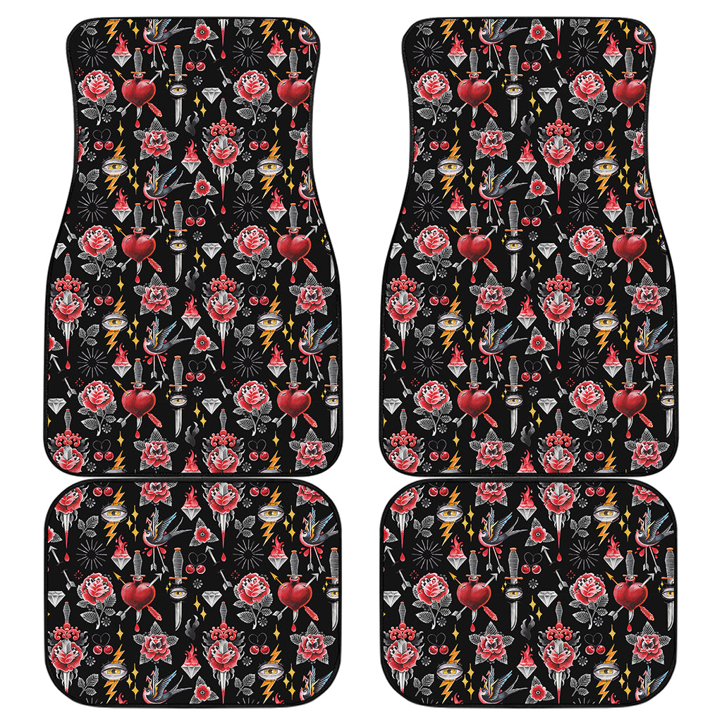 Watercolor Tattoo Print Front and Back Car Floor Mats