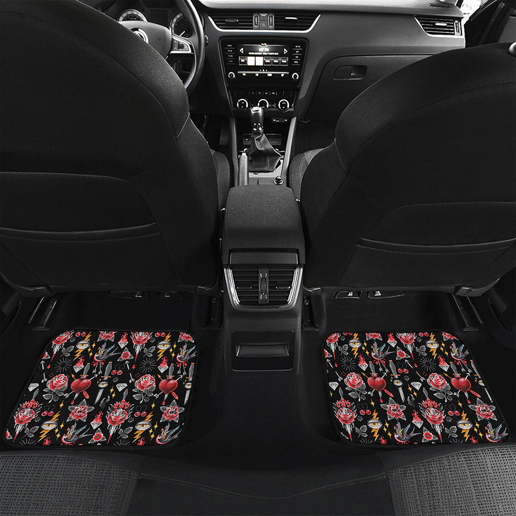 Watercolor Tattoo Print Front and Back Car Floor Mats