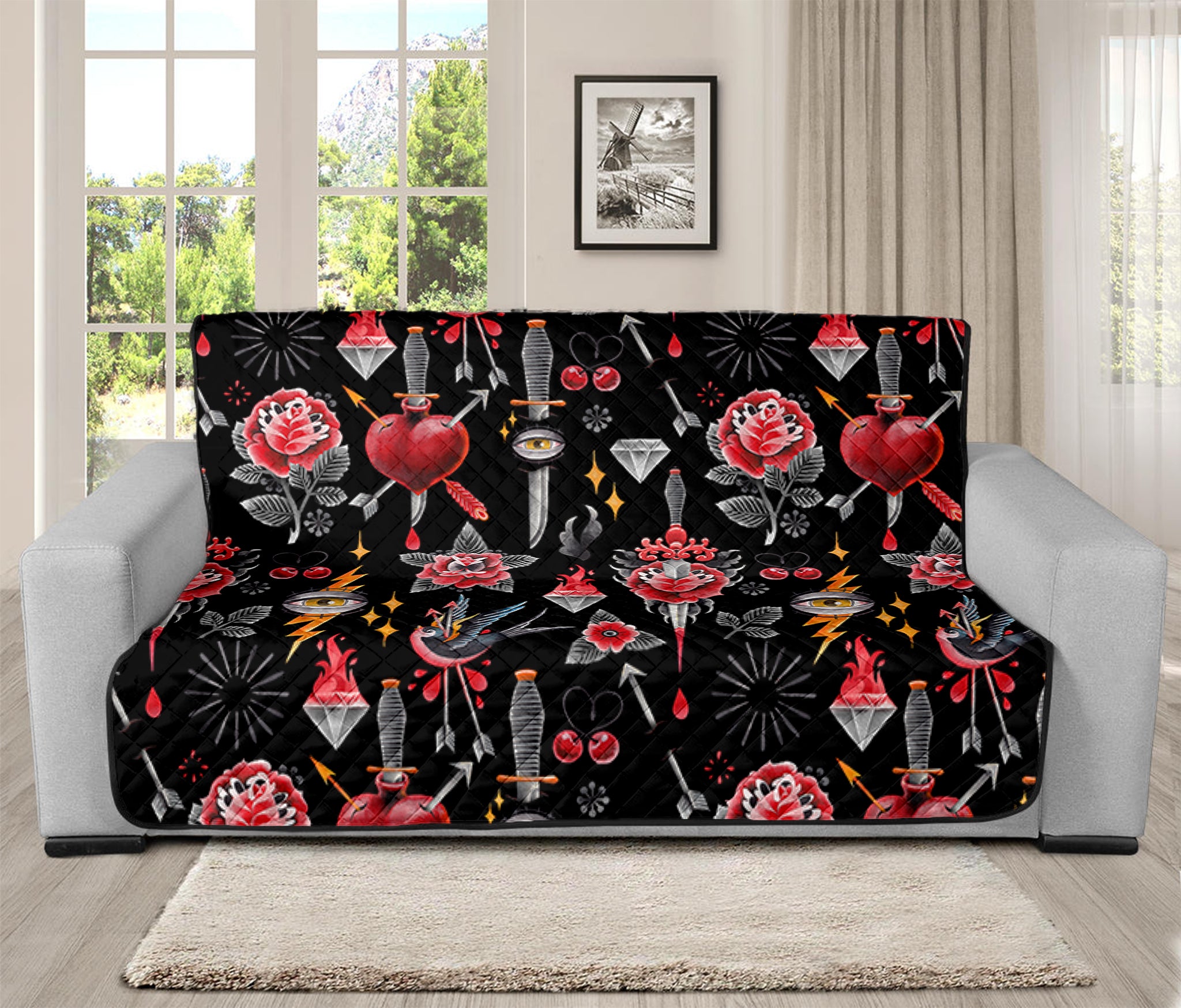 Watercolor Tattoo Print Futon Protector