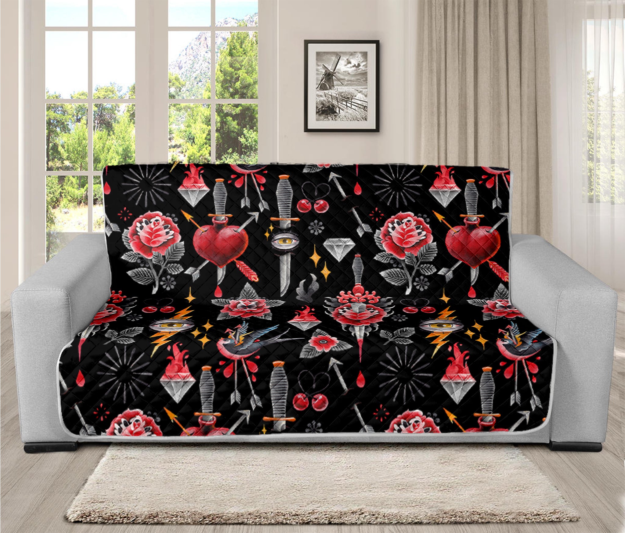 Watercolor Tattoo Print Futon Protector