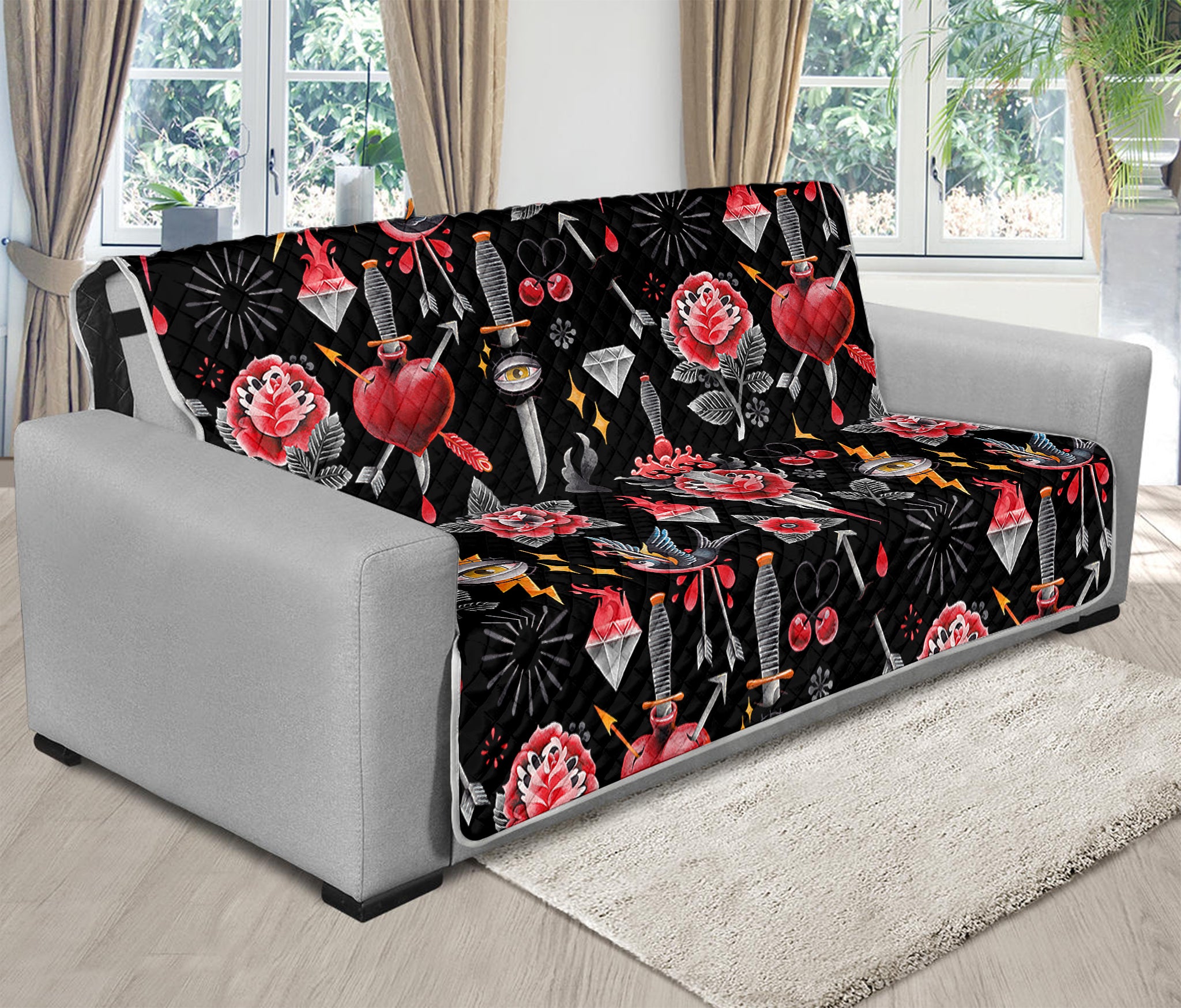 Watercolor Tattoo Print Futon Protector