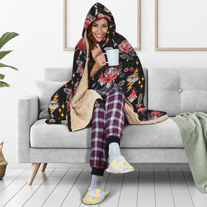 Watercolor Tattoo Print Hooded Blanket