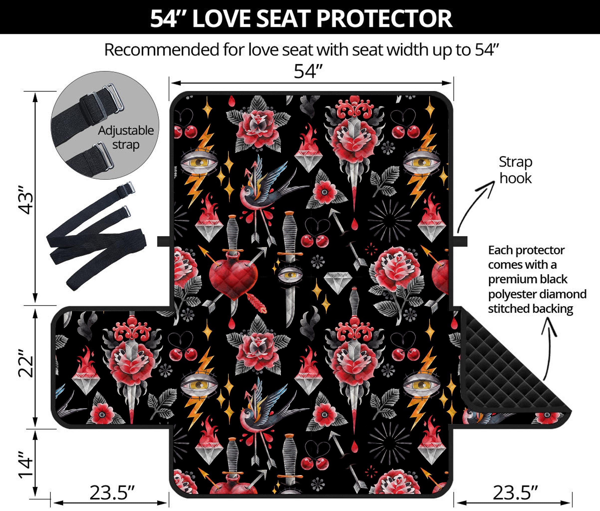 Watercolor Tattoo Print Loveseat Protector