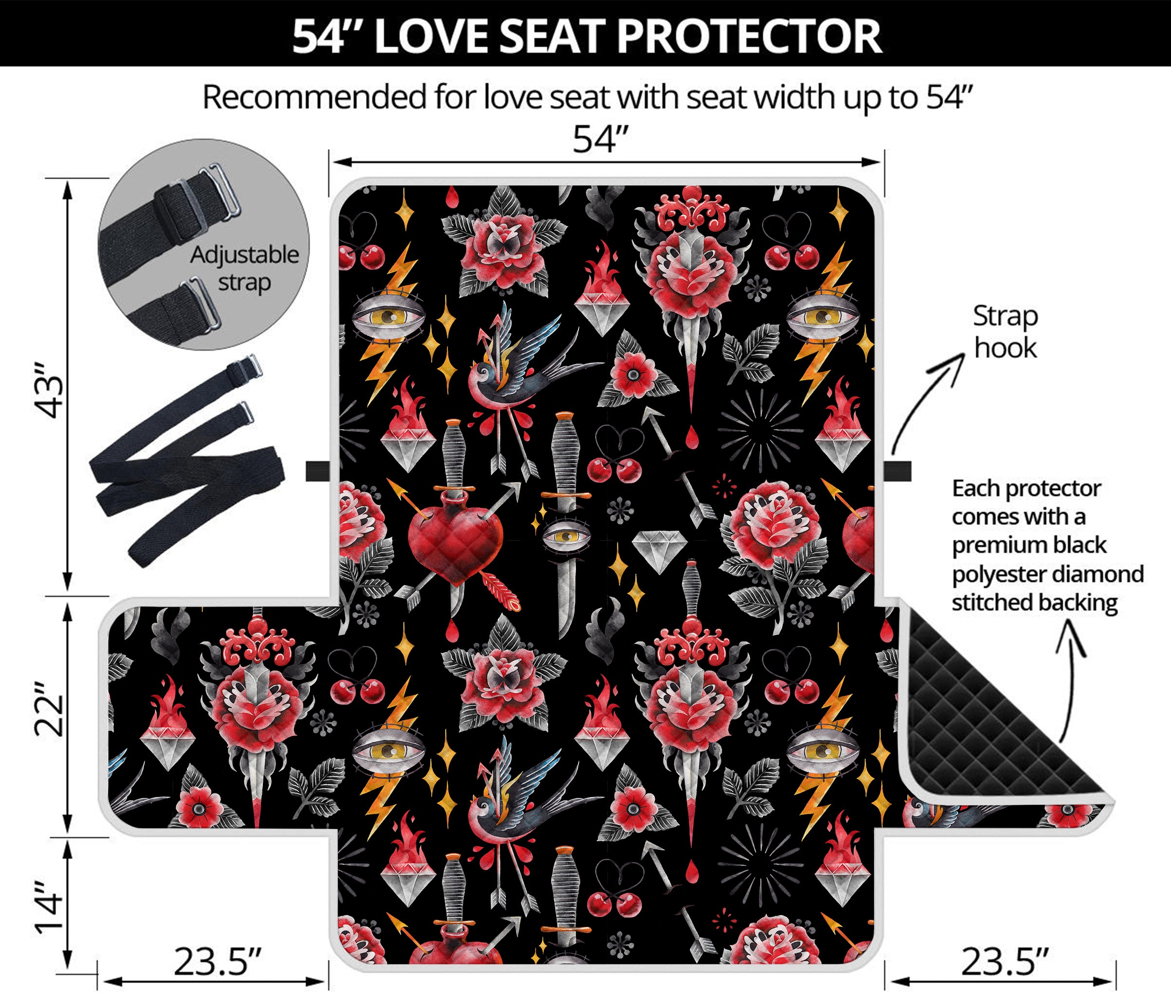 Watercolor Tattoo Print Loveseat Protector