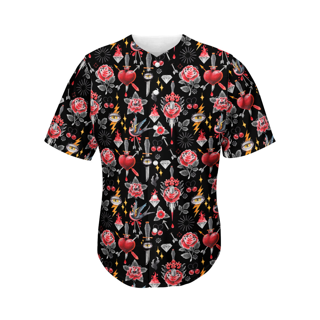 Watercolor Tattoo Print Men's Baseball Jersey