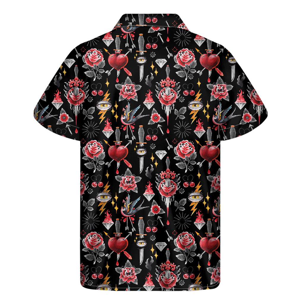 Watercolor Tattoo Print Men's Short Sleeve Shirt