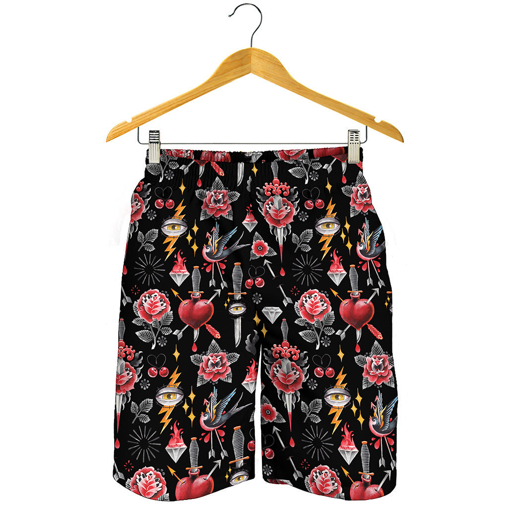 Watercolor Tattoo Print Men's Shorts