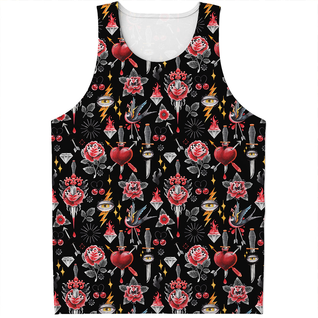 Watercolor Tattoo Print Men's Tank Top