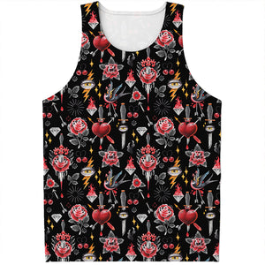 Watercolor Tattoo Print Men's Tank Top