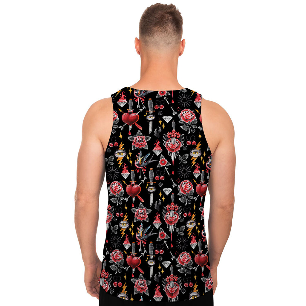 Watercolor Tattoo Print Men's Tank Top