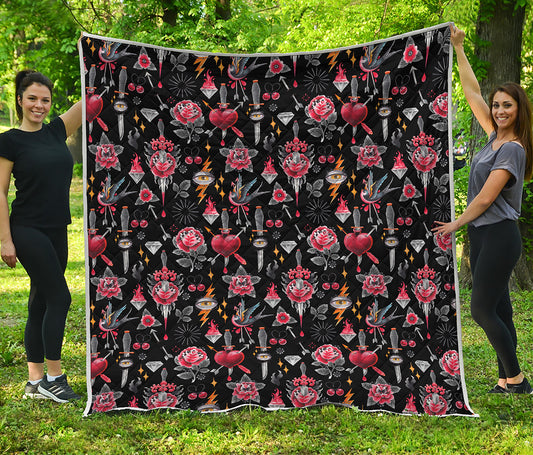 Watercolor Tattoo Print Quilt