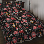 Watercolor Tattoo Print Quilt Bed Set