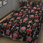 Watercolor Tattoo Print Quilt Bed Set