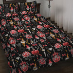 Watercolor Tattoo Print Quilt Bed Set