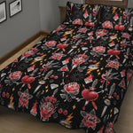 Watercolor Tattoo Print Quilt Bed Set