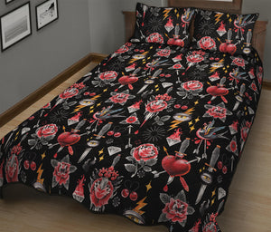 Watercolor Tattoo Print Quilt Bed Set