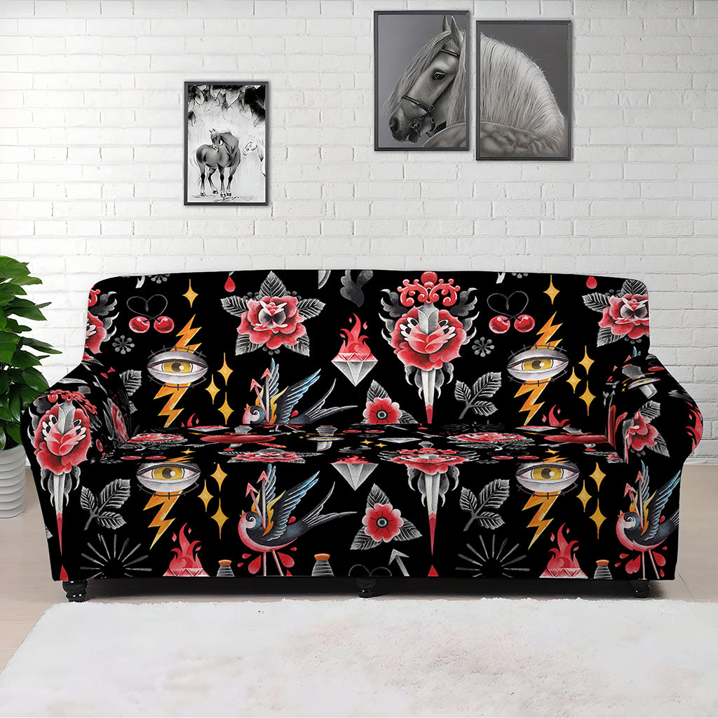 Watercolor Tattoo Print Sofa Cover