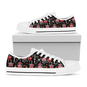Watercolor Tattoo Print White Low Top Shoes