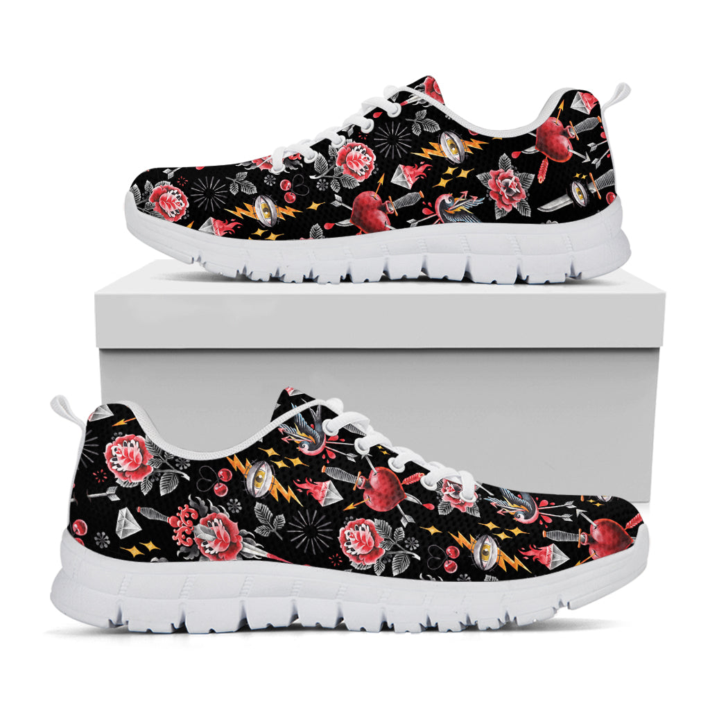 Watercolor Tattoo Print White Sneakers