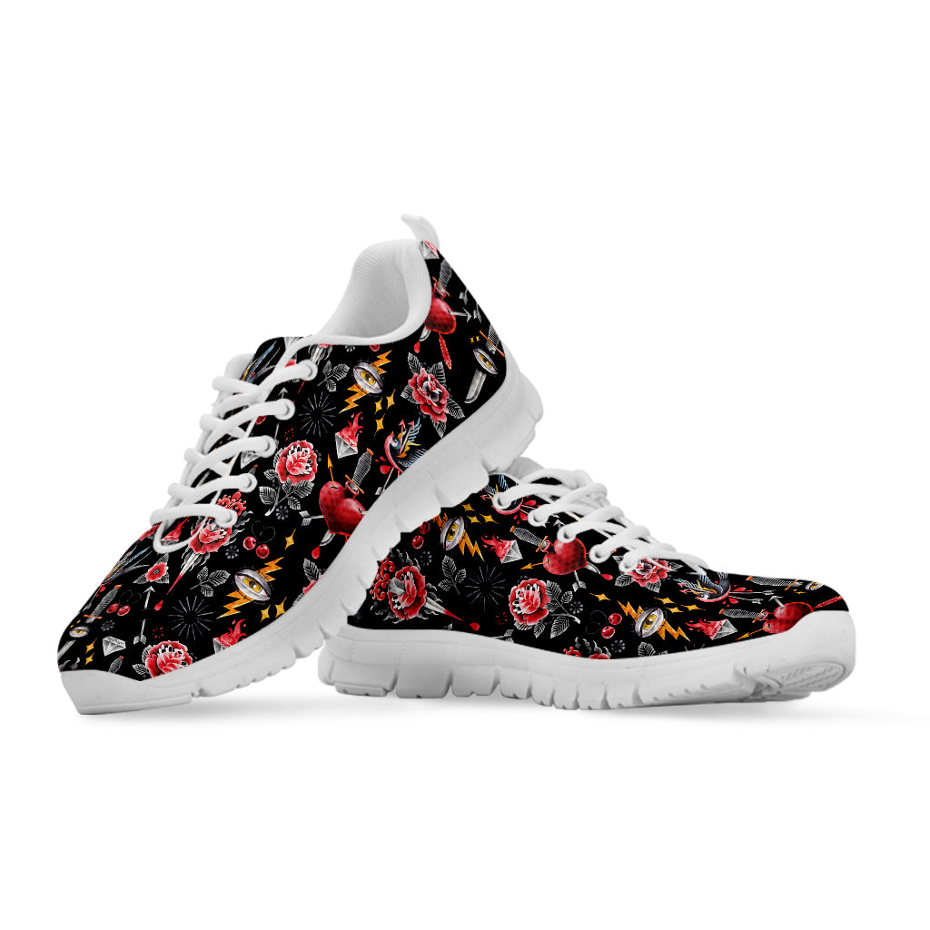 Watercolor Tattoo Print White Sneakers