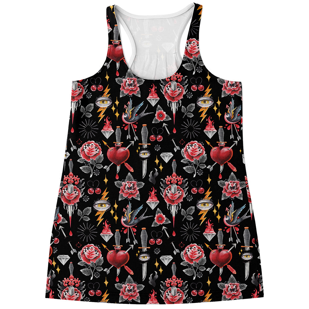 Watercolor Tattoo Print Women's Racerback Tank Top