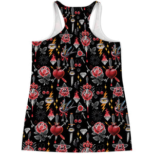 Watercolor Tattoo Print Women's Racerback Tank Top