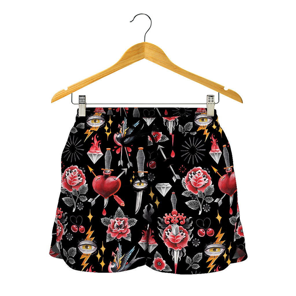 Watercolor Tattoo Print Women's Shorts