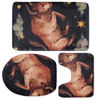 Watercolor Taurus Zodiac Sign Print 3 Piece Bath Mat Set