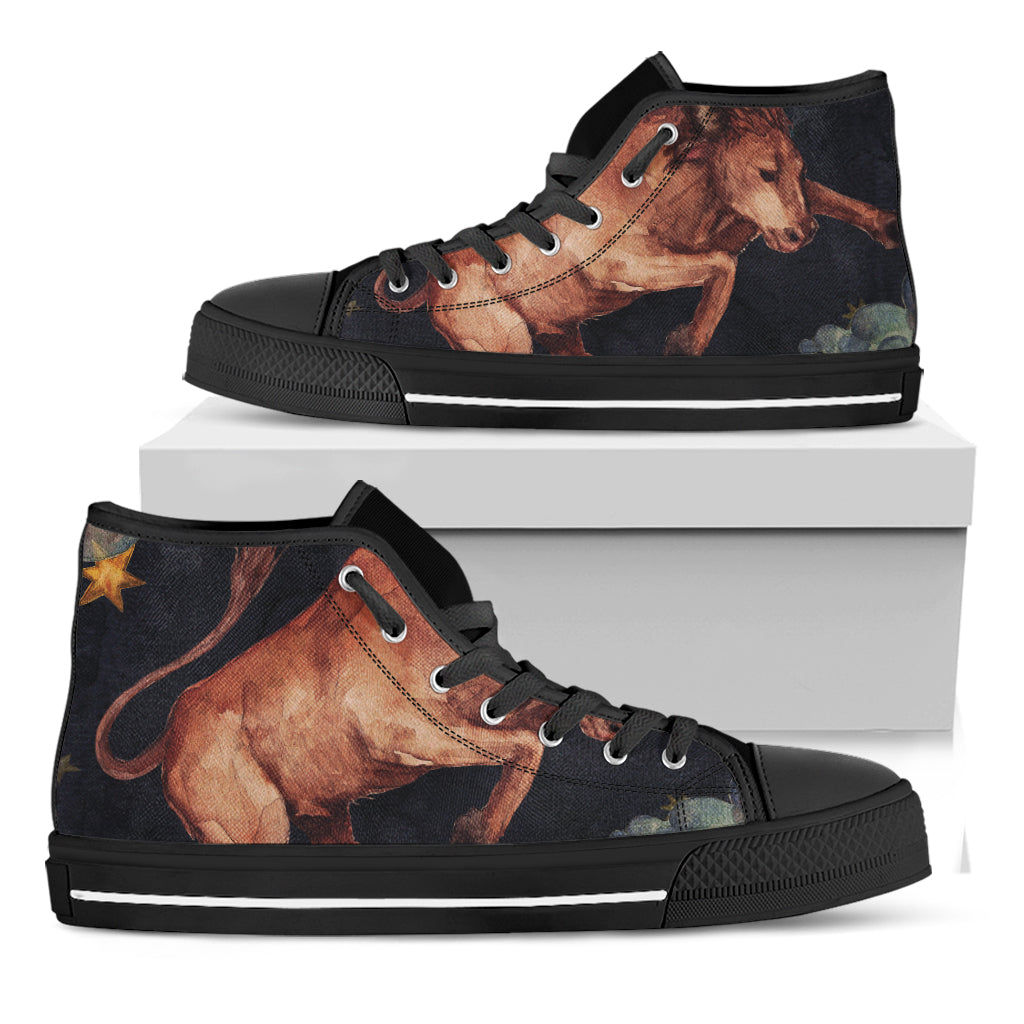 Watercolor Taurus Zodiac Sign Print Black High Top Shoes