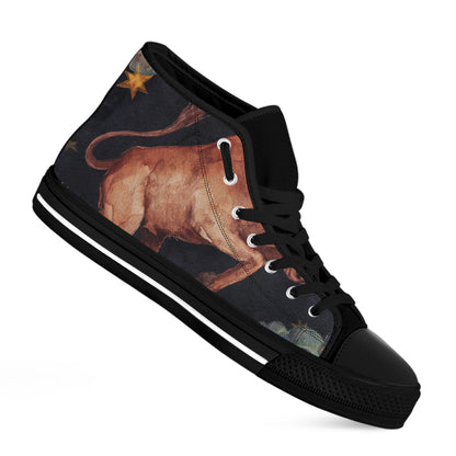 Watercolor Taurus Zodiac Sign Print Black High Top Shoes