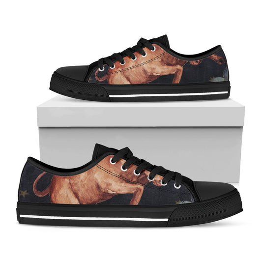 Watercolor Taurus Zodiac Sign Print Black Low Top Shoes 