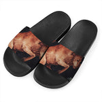 Watercolor Taurus Zodiac Sign Print Black Slide Sandals