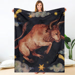 Watercolor Taurus Zodiac Sign Print Blanket