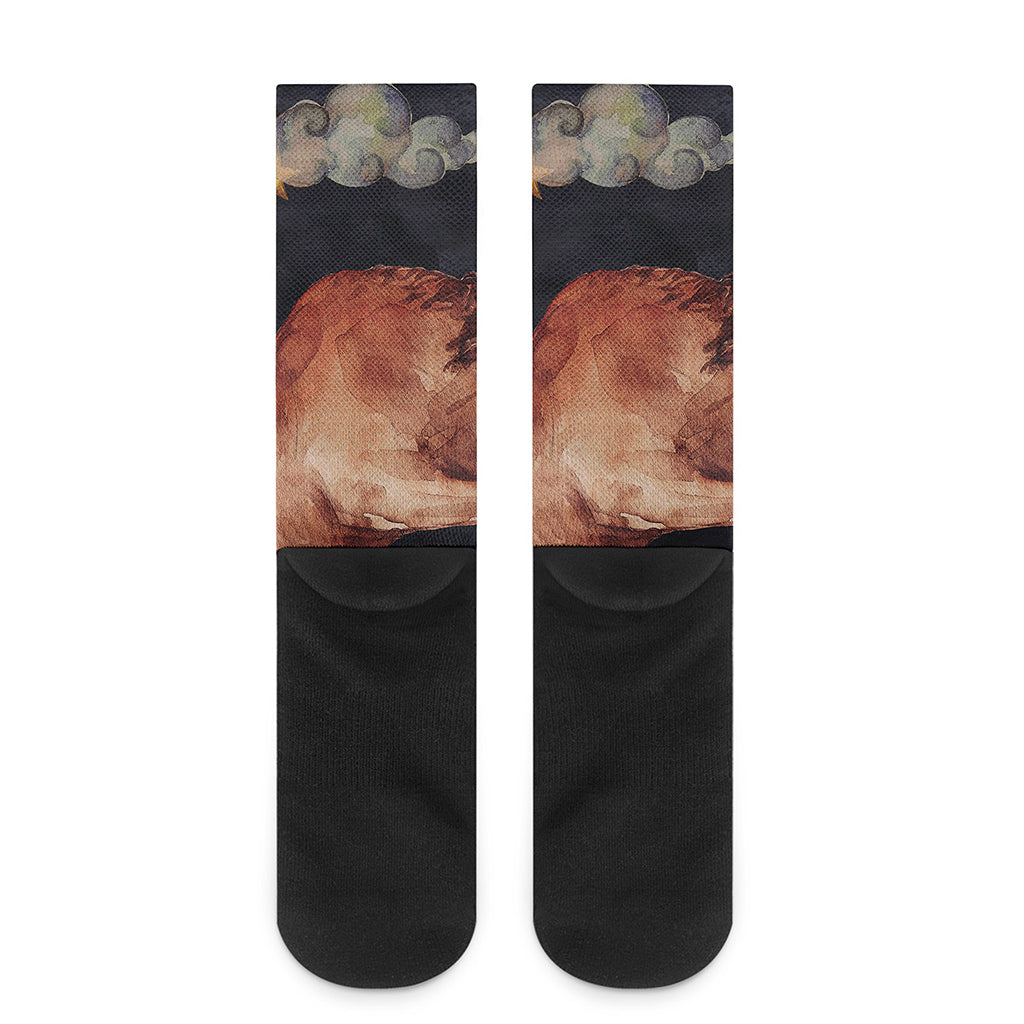 Watercolor Taurus Zodiac Sign Print Crew Socks