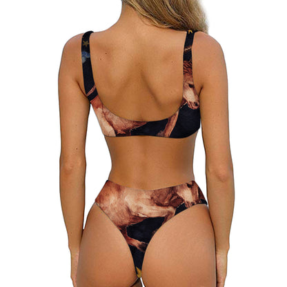 Watercolor Taurus Zodiac Sign Print Front Bow Tie Bikini
