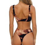 Watercolor Taurus Zodiac Sign Print Front Bow Tie Bikini