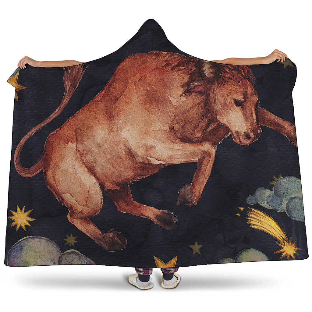 Watercolor Taurus Zodiac Sign Print Hooded Blanket
