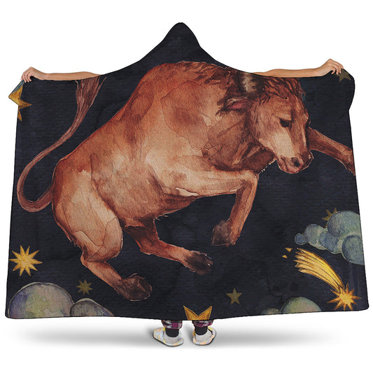 Watercolor Taurus Zodiac Sign Print Hooded Blanket