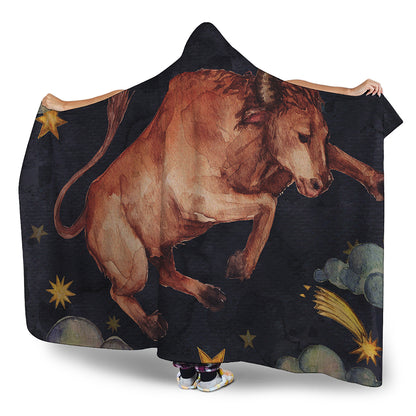 Watercolor Taurus Zodiac Sign Print Hooded Blanket