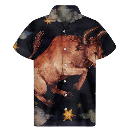 Watercolor Taurus Zodiac Sign Print Men's Short Sleeve Shirt