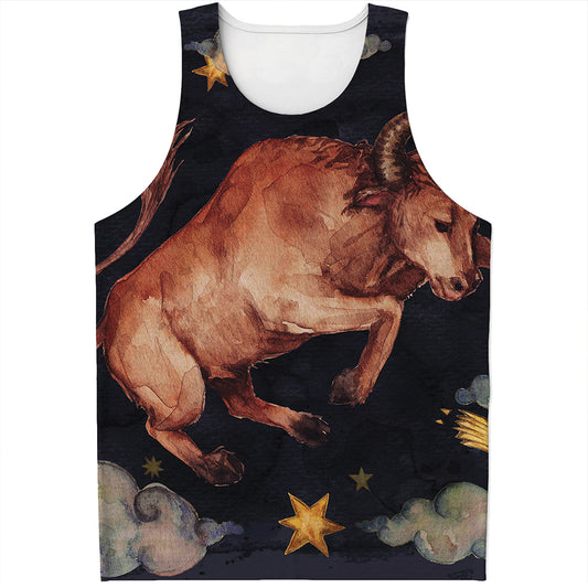 Watercolor Taurus Zodiac Sign Print Men's Tank Top
