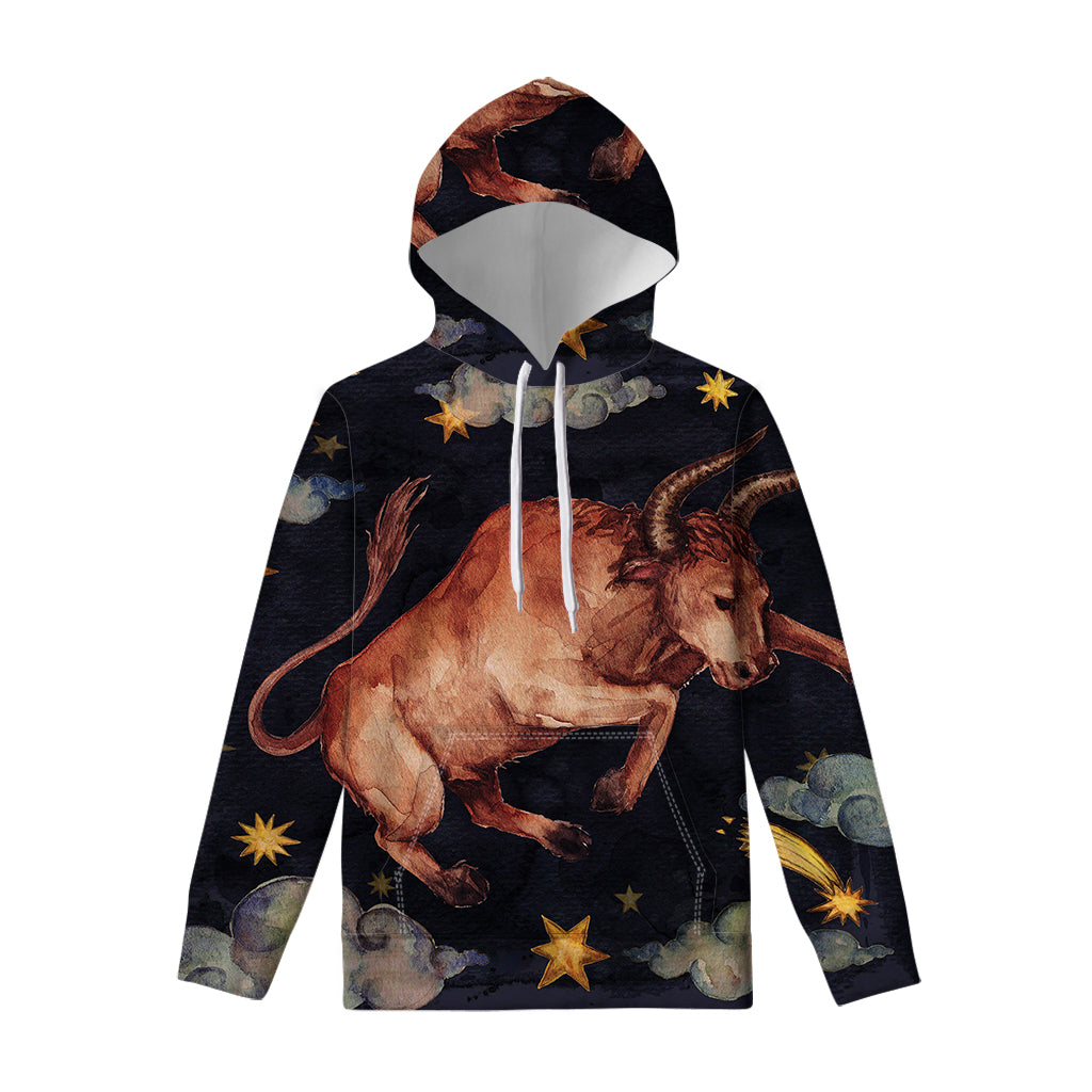 Watercolor Taurus Zodiac Sign Print Pullover Hoodie