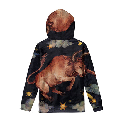 Watercolor Taurus Zodiac Sign Print Pullover Hoodie
