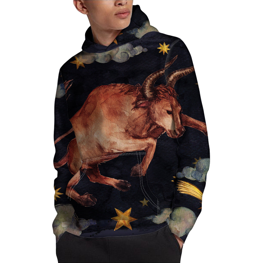 Watercolor Taurus Zodiac Sign Print Pullover Hoodie