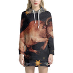 Watercolor Taurus Zodiac Sign Print Pullover Hoodie Dress