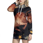 Watercolor Taurus Zodiac Sign Print Pullover Hoodie Dress