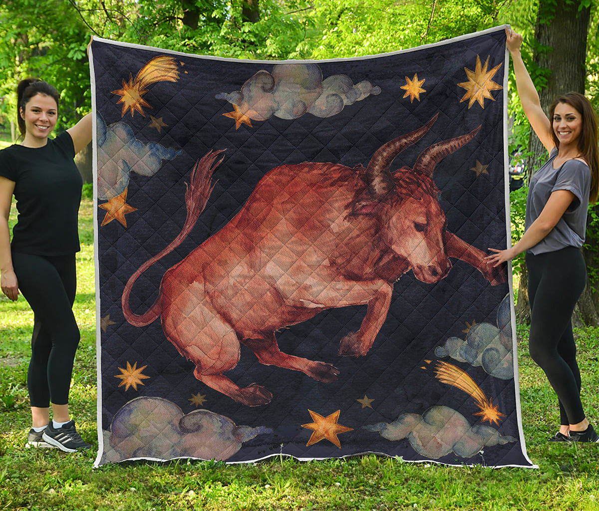 Watercolor Taurus Zodiac Sign Print Quilt
