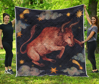 Watercolor Taurus Zodiac Sign Print Quilt