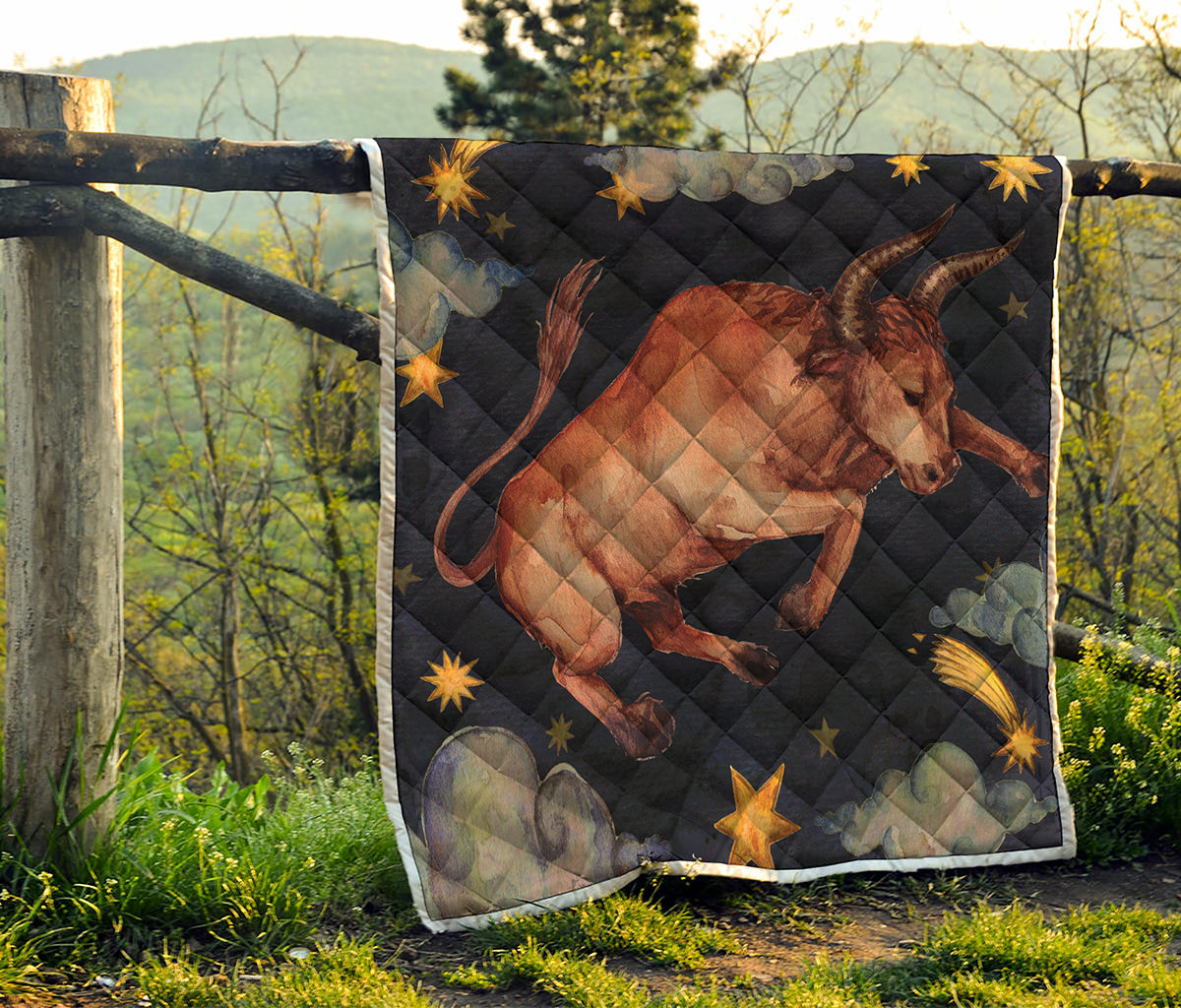 Watercolor Taurus Zodiac Sign Print Quilt
